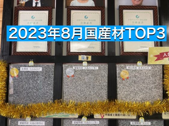 2023年8月度　国産石人気TOP3